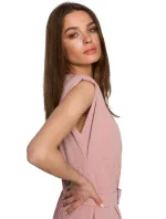 S259 Overal bez rukávov s vypchanými ramenami - béžový