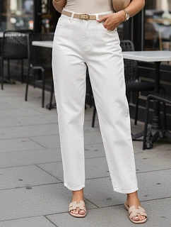Dámske džínsy s opaskom a vysokou sedmičkou v bielej farbe FashionStreet UY3062