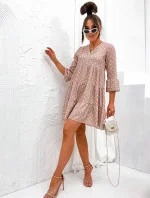 Béžové bodkované šaty s volánmi (706)