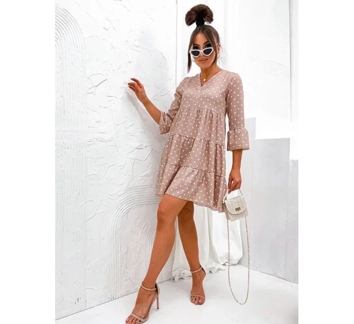 Béžové bodkované šaty s volánmi (706) Béžové bodkované šaty s volánmi (706)