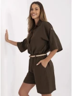 Tmavohnedé dámske šortky s plátnom (6620) Tmavohnedé dámske šortky s plátnom (6620)