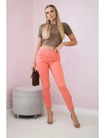 Nohavice z farebného denimu s mašľou marhuľová