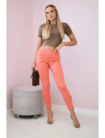 Kalhoty z  s mašlí meruňková model 20882893 - K-Fashion