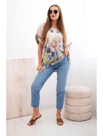 Dámske bavlnené tričko s kvetinovým vzorom béžovej farby Dámske bavlnené tričko s kvetinovým vzorom béžovej farby