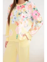 Dámska súprava z maslovej viskózy s kvetinovým vzorom so širokými nohavicami žltá