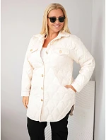 Dámska prešívaná bunda vo veľkosti Plus Size s golierom a vreckami, svetlo béžová