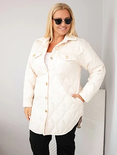 Dámska prešívaná bunda vo veľkosti Plus Size s golierom a vreckami, svetlo béžová