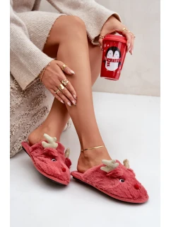 Kapcie Świąteczne Z Motywem Renifera Futrzane Koralowe Asielle