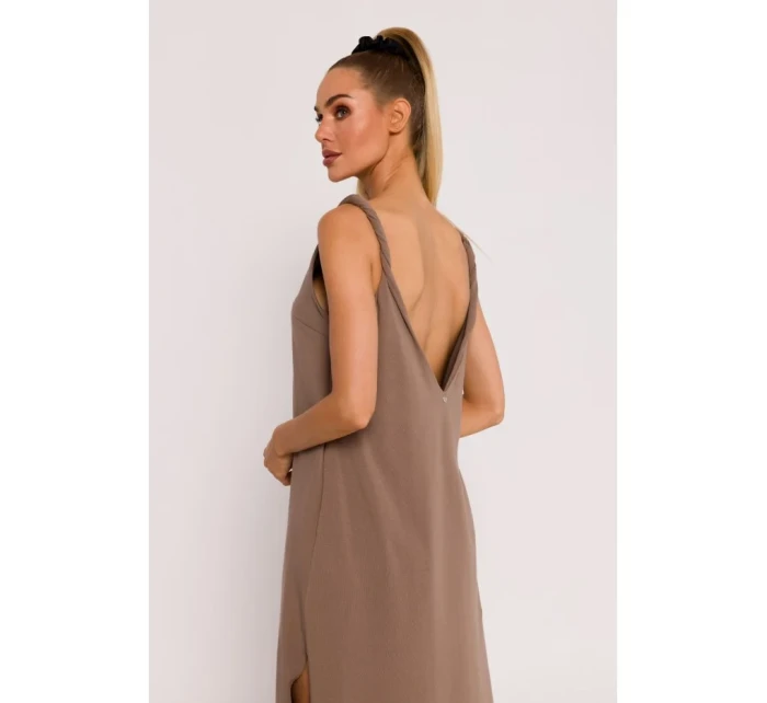 M791 Maxi šaty s hlbokým výstrihom do V - kakaové