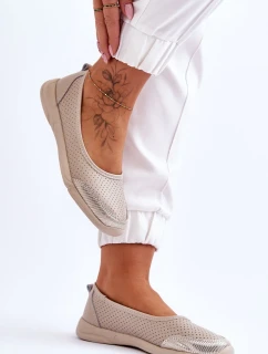 Dámske kožené ažurové baleríny Beige Lucy