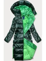 Dámska dlhá zimná bunda s kontrastnou podšívkou zelená (j9-063)