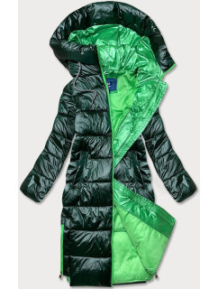 Dámska dlhá zelená zimná bunda s kontrastnou podšívkou (J9-063)