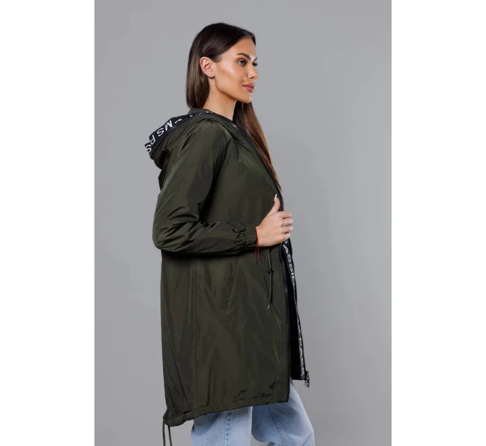 Tenká dámská bunda v barvě khaki s ozdobnou lemovkou model 18319638 - Miss TiTi Tenká dámská bunda v barvě khaki s ozdobnou lemovkou model 18319638 - Miss TiTi