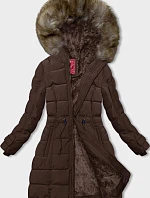 Dámska zimná bunda s kožušinovou podšívkou hnedá (LHD-23063)