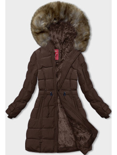 Hnedá dámska zimná bunda s kožušinovou podšívkou (LHD-23063)