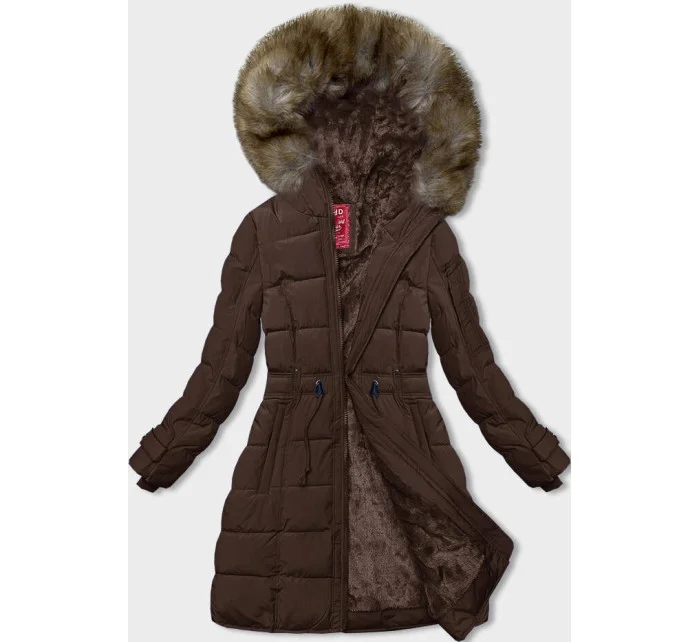 Hnedá dámska zimná bunda s kožušinovou podšívkou (LHD-23063)