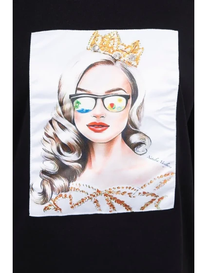 Blúzka s grafikou dievčatá v 3D okuliaroch čierna