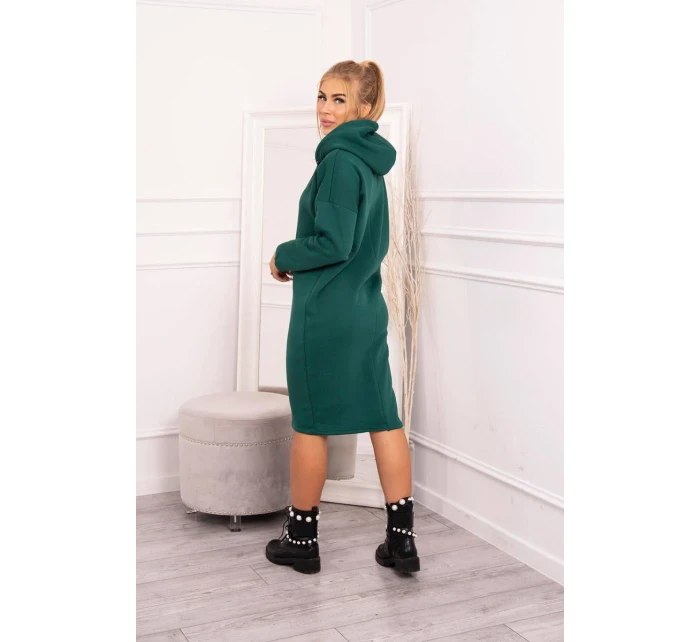 Šaty s kapucňou a bočným rázporkom tmavo zelené