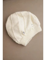 Dámska zimná vlnená čiapka s ozdobnými kryštálmi K461 ecru