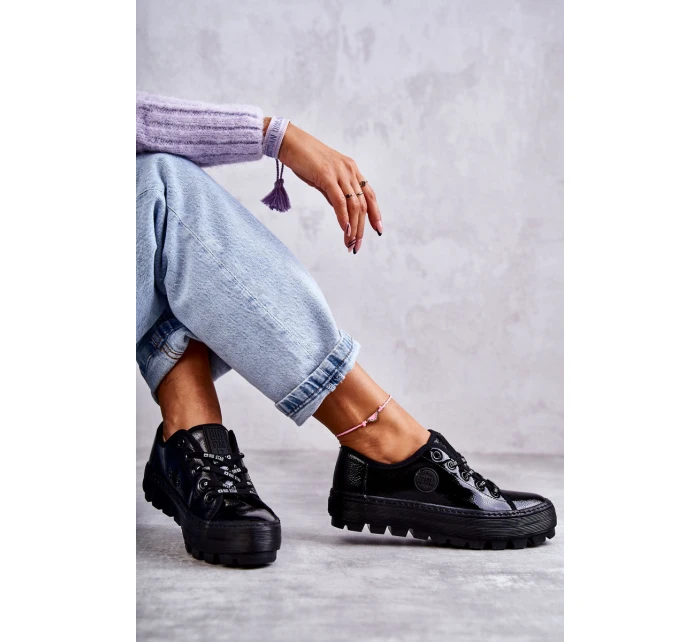 Modne Lakierowane Trampki Big Star KK274044 Czarne