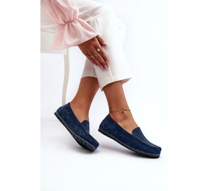 Dámské modré semišové mokasíny model 21659563 - S.Barski Dámské modré semišové mokasíny model 21659563 - S.Barski