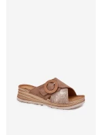 Klapki Damskie Na Koturnie Z Ozdobną Klamrą Inblu RV000012 Brązowe