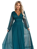 – elegantní maxi šaty s výstřihem do V – mořská zelená model 22342737 - numoco basic