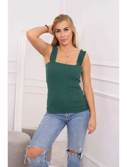 Halenka bez ramínek s volánky zelená Halenka bez ramínek s volánky zelená