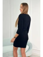 Žebrované šaty s vázaným výstřihem černé Žebrované šaty s vázaným výstřihem černé