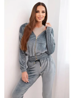 Dámska bavlnená trojdielna súprava s mikinou, topom a teplákmi ružová neónová