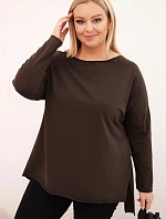 Dámske bavlnené Plus veľkosť asymetrické dlhý rukáv blúzka Brown