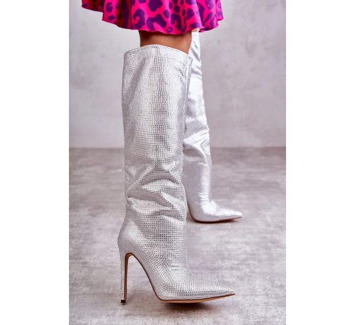 Modne Kozaki Na Szpilce Z Cyrkoniami Srebrne Lovisa