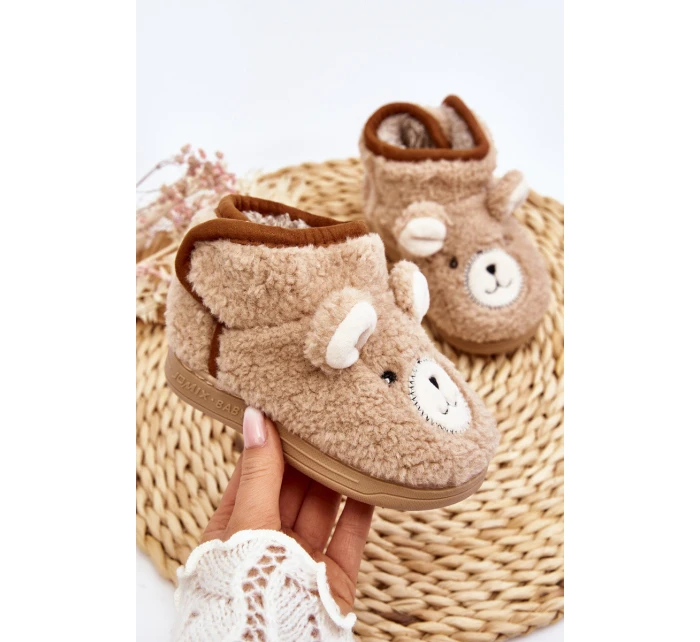 Kapcie Dziecięce Ocieplane Z Misiem Beżowe Eberra