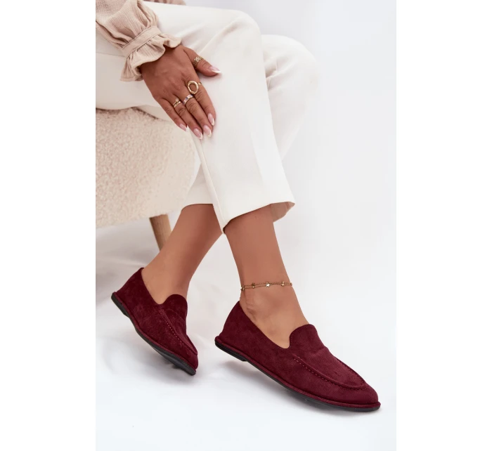 Mokasyny Damskie Z Eko Zamszu Płaskie Bordowe Miryelle