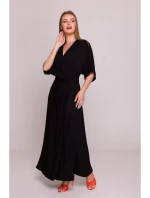 model 21154672 Viskózové maxi šaty se zavinovacím vzorem černé - STYLOVE