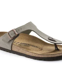 Dámske sivo-béžové žabky Birkenstock Gizeh Birko-Flor Nubuck Stone regular wide (43391) dámske
