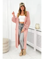 Sveter dlhý kardigán púdrovo ružový Sveter dlhý kardigán púdrovo ružový