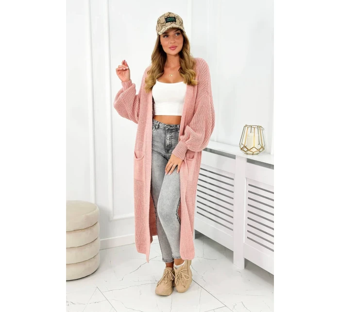 Sveter dlhý kardigán púdrovo ružový Sveter dlhý kardigán púdrovo ružový