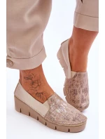 Skórzane Tenisówki Na Koturnie Maciejka 5814A-10 Beżowe