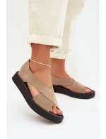 Dámské sandály model 22027703 z přírodního semiše Béžové - Zazoo