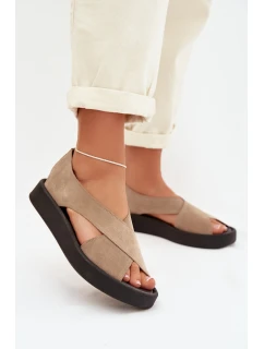 Dámské sandály model 22027703 z přírodního semiše Béžové - Zazoo