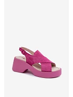 Dámske kožené sandále na platforme S.Barski LR61-7005 Fuchsia