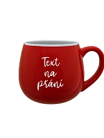 TEXT NA ŽIADOSŤ - červený keramický hrnček 300 ml