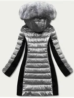 Dámska sivá zimná bunda z rôznych lepených materiálov (dk067-45)