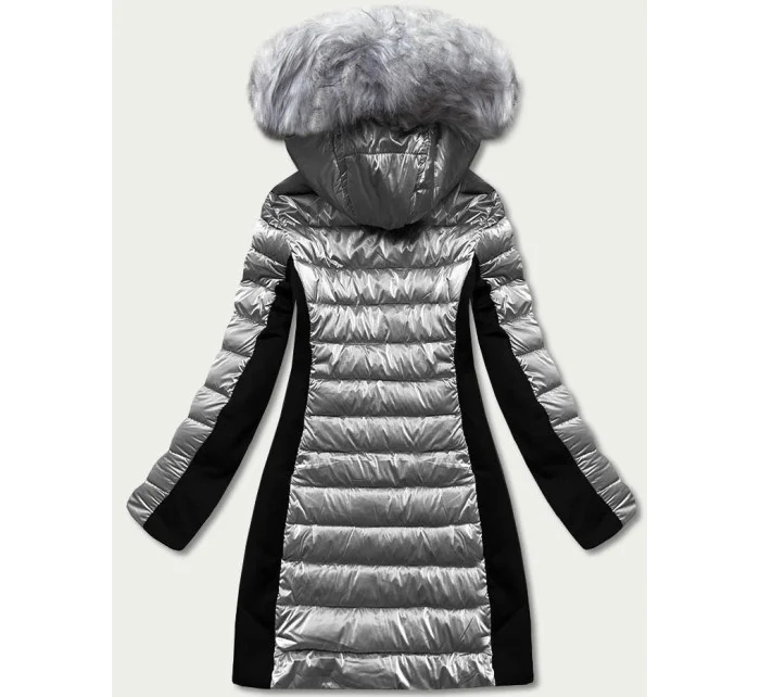 Dámska sivá zimná bunda z rôznych lepených materiálov (dk067-45)