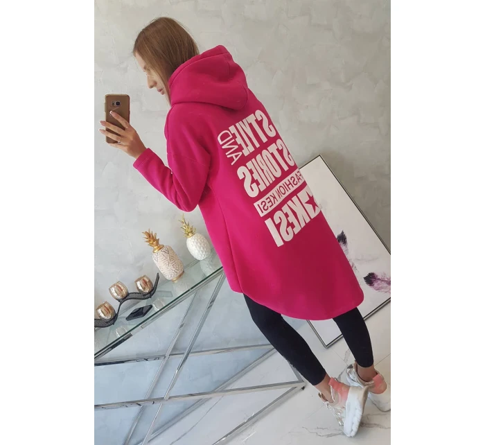 Zateplená mikina s dlouhými zády a kapucí fuchsiová Zateplená mikina s dlouhými zády a kapucí fuchsiová