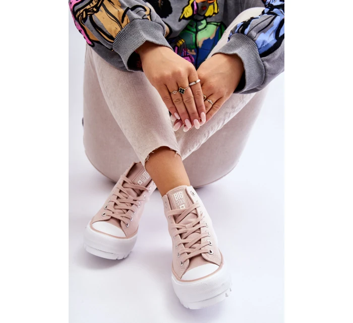 Wysokie Materiałowe Trampki Na Platformie Big Star LL274157 Nude