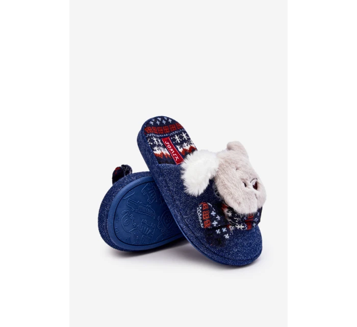 Dětské pantofle na tlusté podrážce s medvídkem modré model 21641413 - Boto