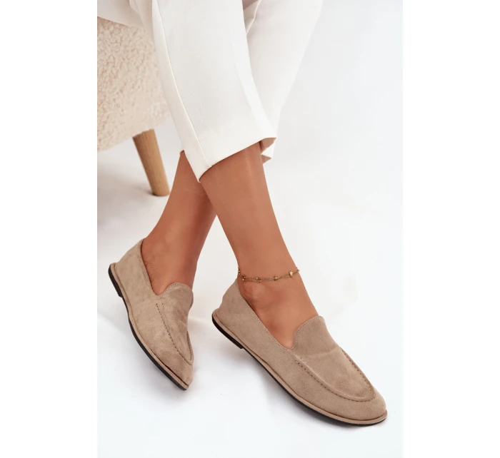 Mokasyny Damskie Z Eko Zamszu Płaskie Beżowe Miryelle