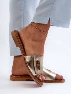 Zazoo Elegantné dámske kožené papuče zlaté